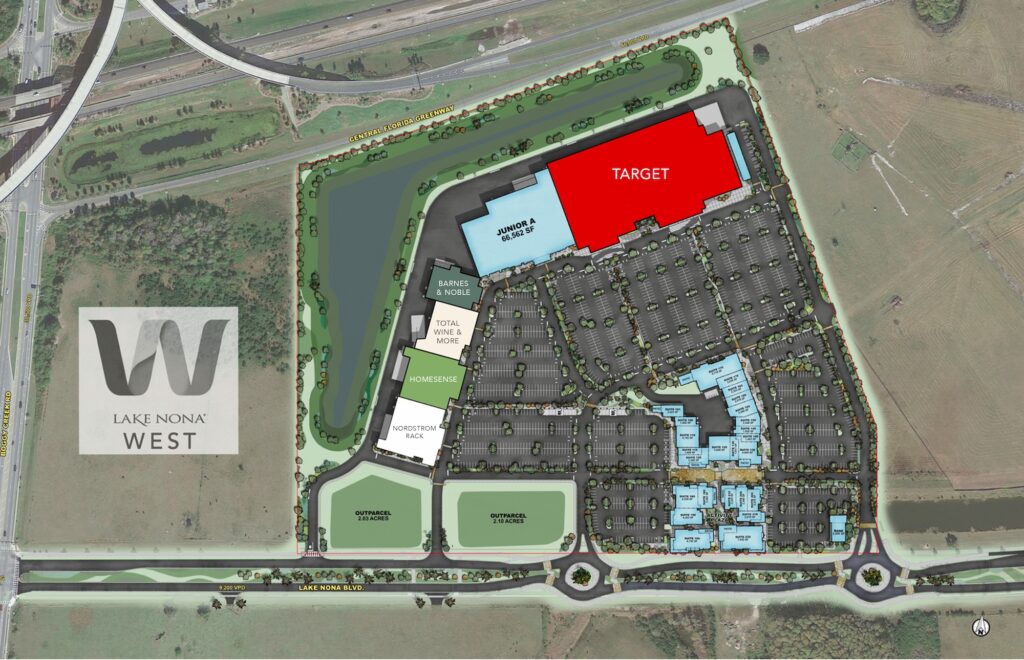 Site plan of Lake Nona west including Target, Homesense, Barnes & Noble, Total Wine & More and Nordstrom Rack